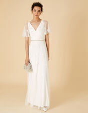 Gillian Spot Mesh Embellished Bridal Dress, Ivory (IVORY), large