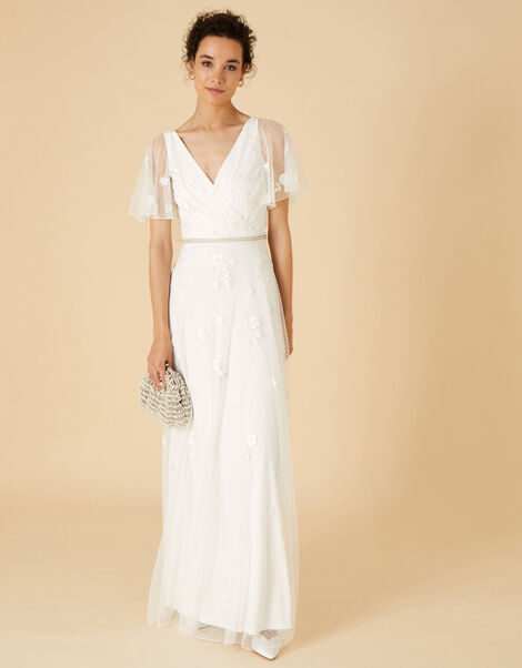 Gillian Spot Mesh Embellished Bridal Dress Ivory, Ivory (IVORY), large