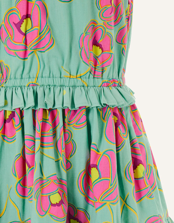 Bold Floral Ruffle Dress, Green (GREEN), large