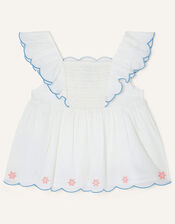 Cut Out Butterfly Neckline Woven Top, White (WHITE), large