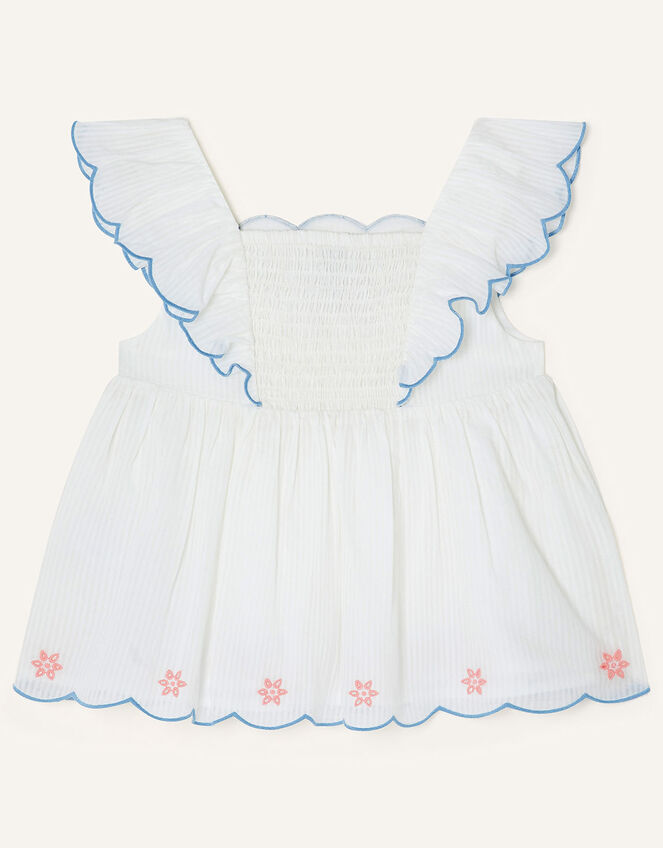 Cut Out Butterfly Neckline Woven Top, White (WHITE), large
