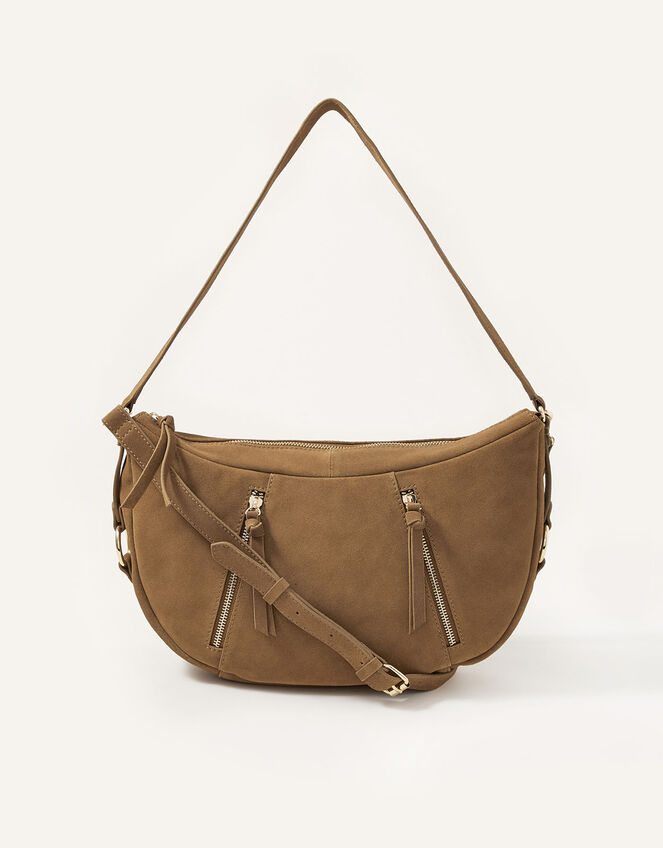 Dana Zip Suede Shoulder Bag, , large