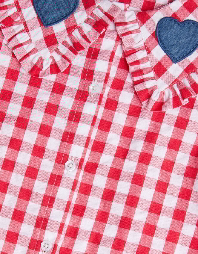 Heart Collar Gingham Blouse, Red (RED), large
