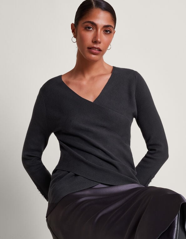 Winslet Wrap Sweater, Gray (CHARCOAL), large