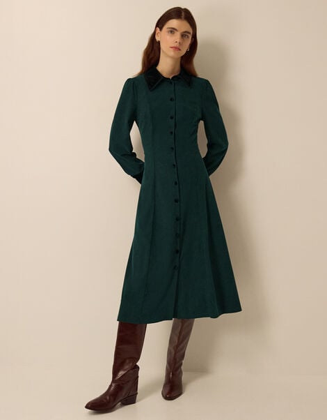 Saba Collar Corduroy Midi Dress, Green (DARK GREEN), large
