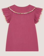 Floral Embroidered Cotton T-Shirt, Pink (PINK), large