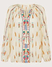 Embroidered Aztec Top , Ivory (IVORY), large
