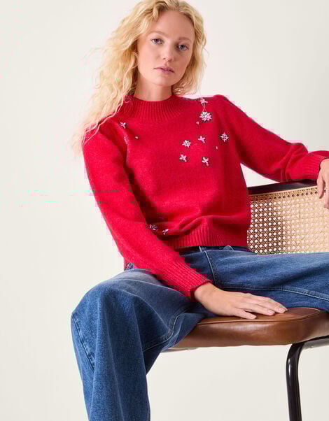 Erika Gemstone Embellished Jumper, Red (RED), large