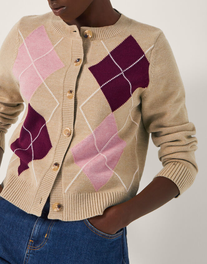 Anne Argyle Knitted Cardigan, Camel (CAMEL), large
