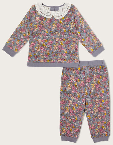 Baby Floral Quilt Collar Sweat Top and Trousers Set Grey, Grey (GREY), large
