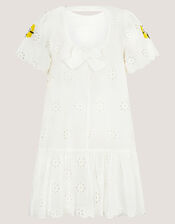 Lemon Embroidered Broderie Dress, White (WHITE), large