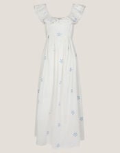 Daisy Frill Embroidered Midi Dress, White (WHITE), large