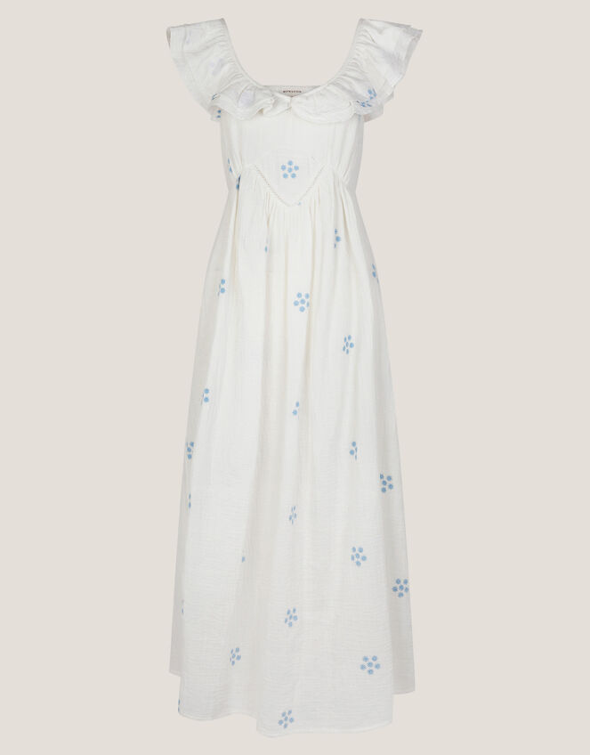 Daisy Frill Embroidered Midi Dress, White (WHITE), large