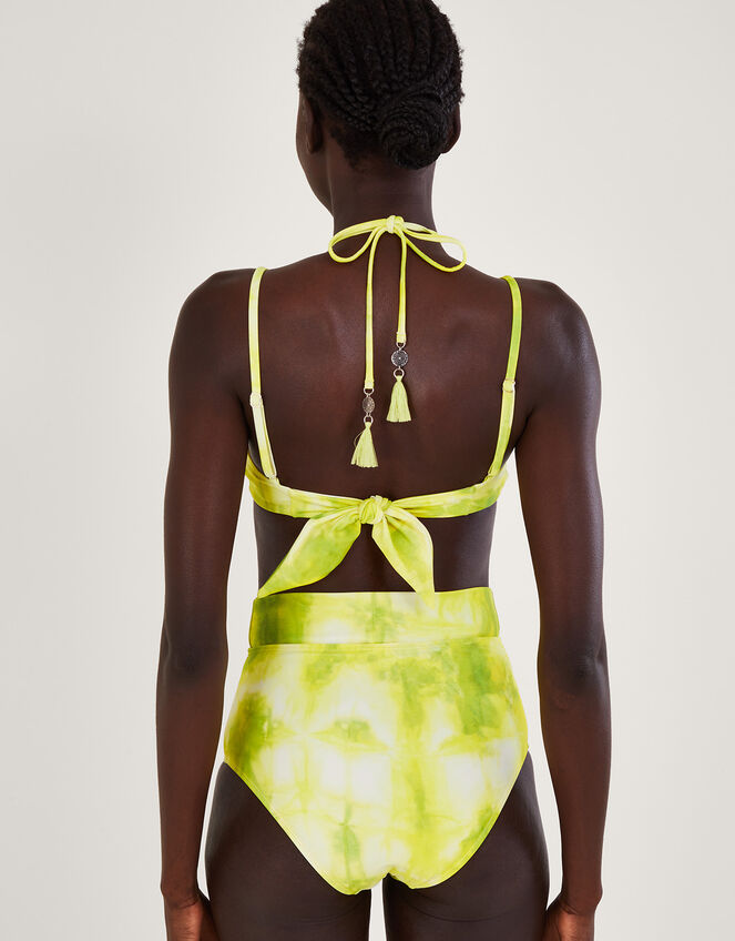 Tie Dye Print Ring Detail Bikini Top, Yellow (YELLOW), large