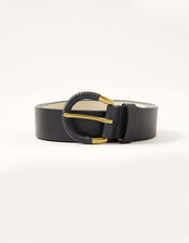 Leather Summer Buckle Belt, Blue (NAVY), large