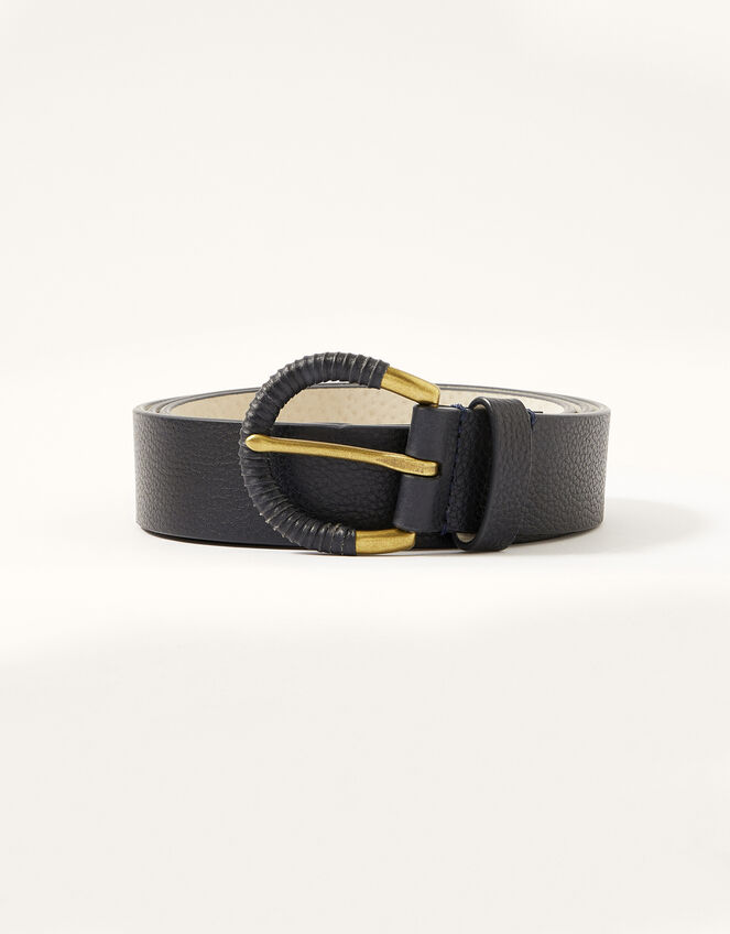 Leather Summer Buckle Belt, Blue (NAVY), large