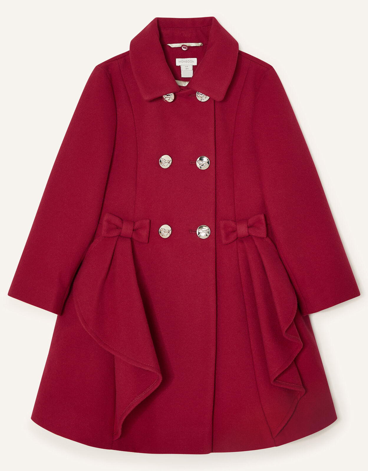 Detachable Leopard Collar Ruffle Coat Red Girls Coats Jackets