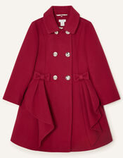 Detachable Leopard Collar Ruffle Coat, Red (RED), large