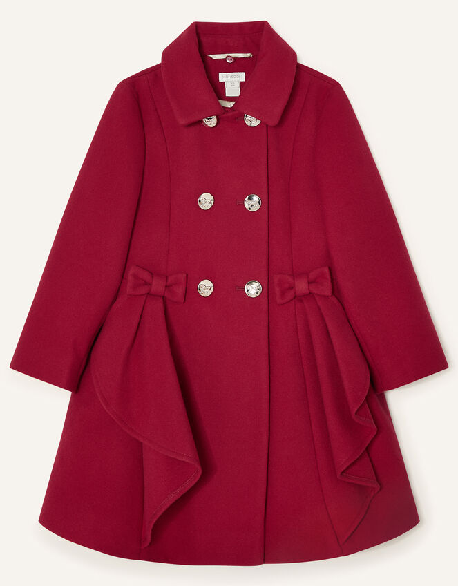 Detachable Leopard Collar Ruffle Coat, Red (RED), large