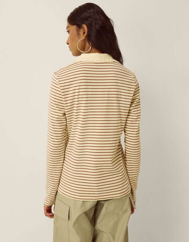 Stacy Stripe Jersey Polo Top, Cream (CREAM), large