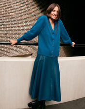 Beaded Knit Cardigan with Recycled Fabric, Teal (TEAL), large