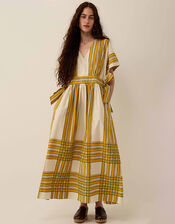 East Alana Hand-Woodblock Stripe Dress, Yellow (YELLOW), large