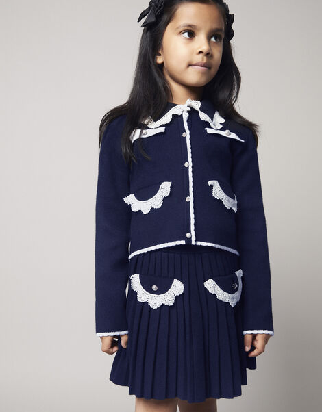 Crochet Collar Cardigan, Blue (NAVY), large