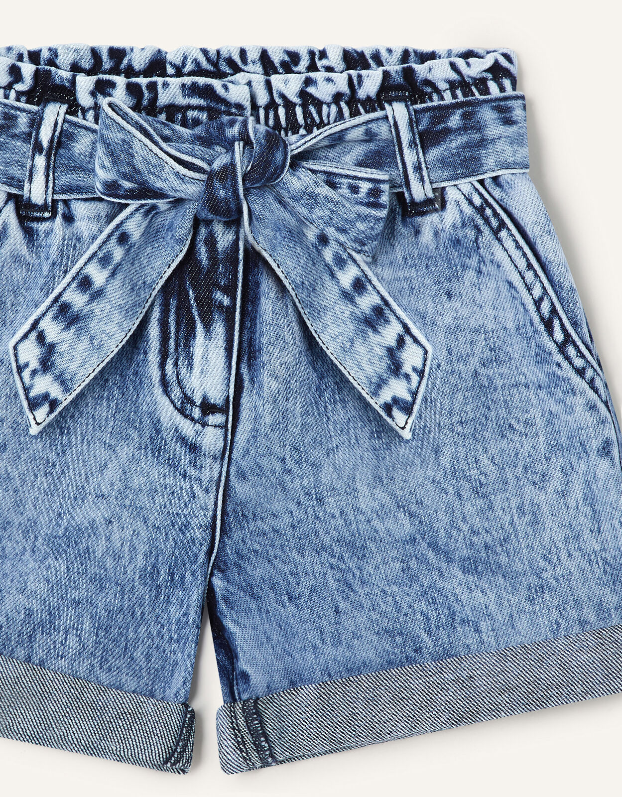 Belted Denim Turn Up Shorts Blue