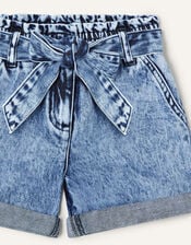 Belted Denim Turn Up Shorts, Blue (BLUE), large