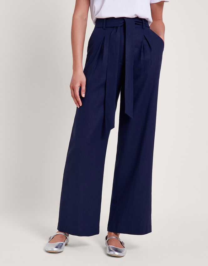 Mabel Short-Length Tie Trousers, Blue (NAVY), large