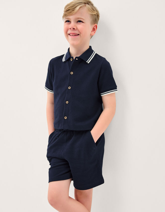 Jersey Polo Shirt & Shorts Set, Blue (NAVY), large