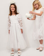 Sienna Floral Embroidered Communion Dress, White (WHITE), large