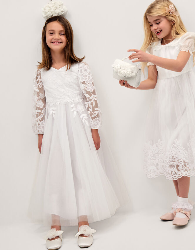 Sienna Floral Embroidered Communion Dress, White (WHITE), large