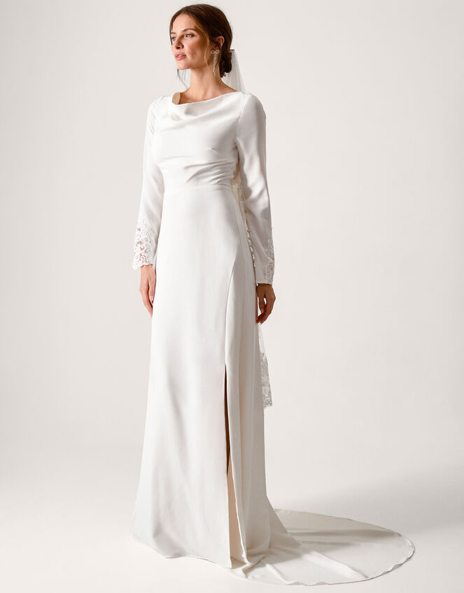 Aleah Long Sleeve Cowl Lace Bridal Dress, Ivory (IVORY), large