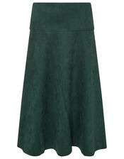 Suedette Midi Skirt with Recycled Fabric, Green (DARK GREEN), large