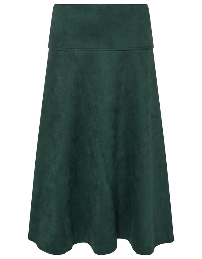 Suedette Midi Skirt with Recycled Fabric, Green (DARK GREEN), large