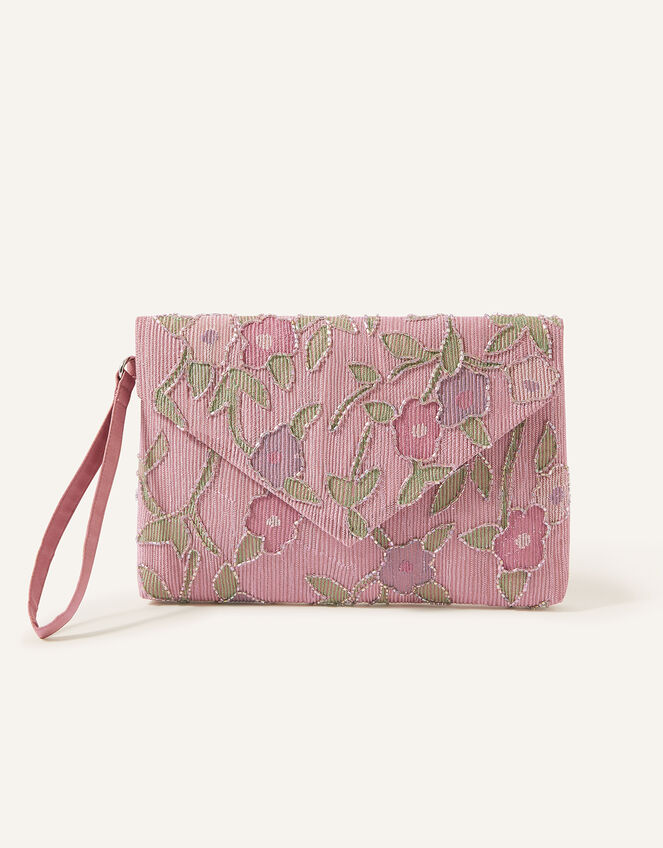 Floral Embellished Occasion Envelope Clutch Bag, , large