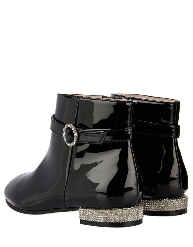 Allegra Patent Diamante Heel Boots, Black (BLACK), large