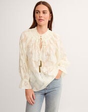 Lyra Sheer Devor&eacute; Blouse, Ivory (IVORY), large