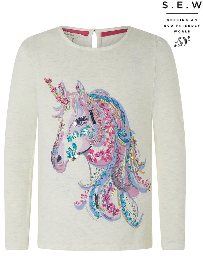 Unicorn Long-Sleeved T-shirt in Organic Cotton, Camel (OATMEAL), large