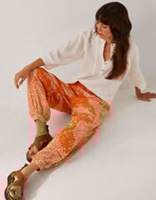 Madison Paisley Print Harem Pants, Orange (ORANGE), large