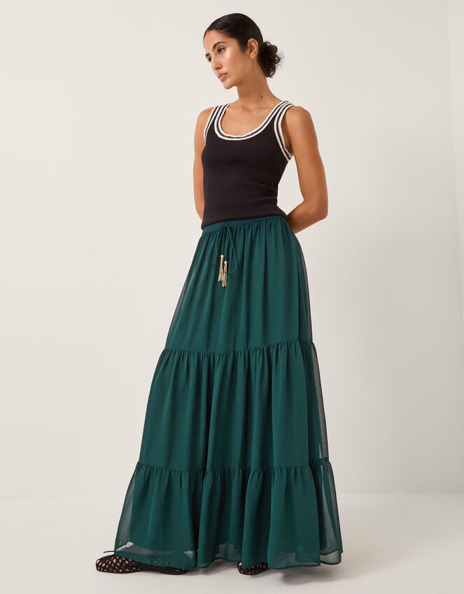 Holly Tiered Chiffon Maxi Skirt, Teal (TEAL), large