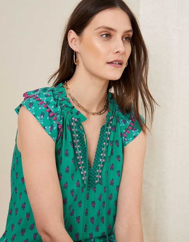 Roopa Embroidered Top , Green (GREEN), large