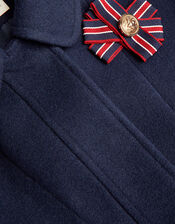 Corsage Detail Hooded Coat, Blue (NAVY), large