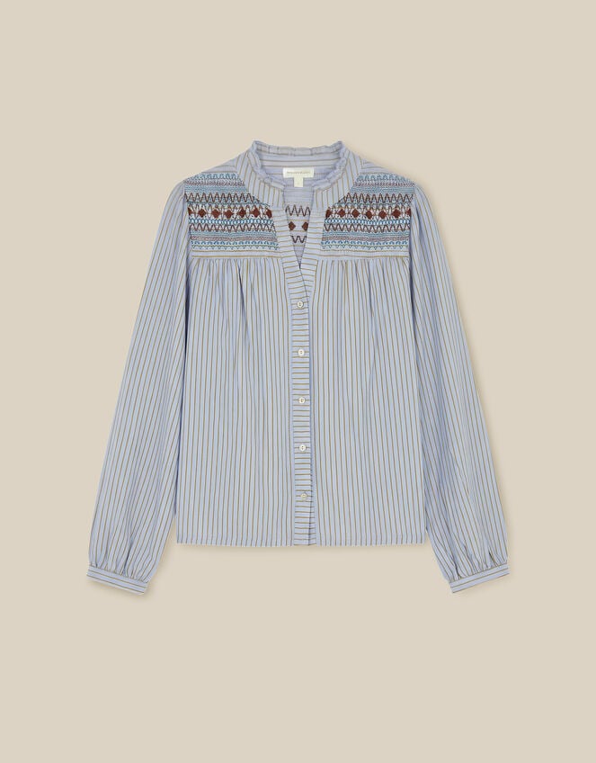 Sandy Embroidered Stripe Jersey Shirt , Blue (BLUE), large