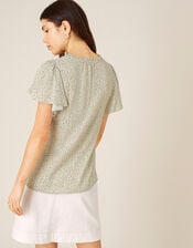 Daisy Print Short Sleeve Blouse, Green (GREEN), large