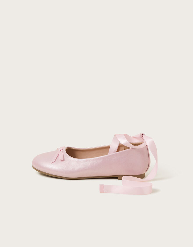 Satin Ribbon Ballet Flats, Pink (PINK), large