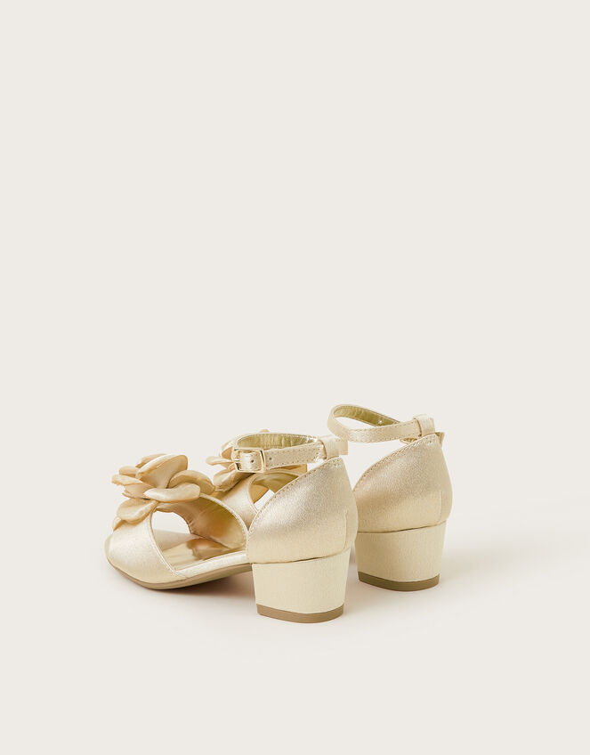 Satin Flower Peep Toe Heels, Gold (GOLD), large