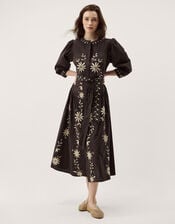 Eloise Floral Embroidered Midi Dress, Brown (CHOCOLATE), large