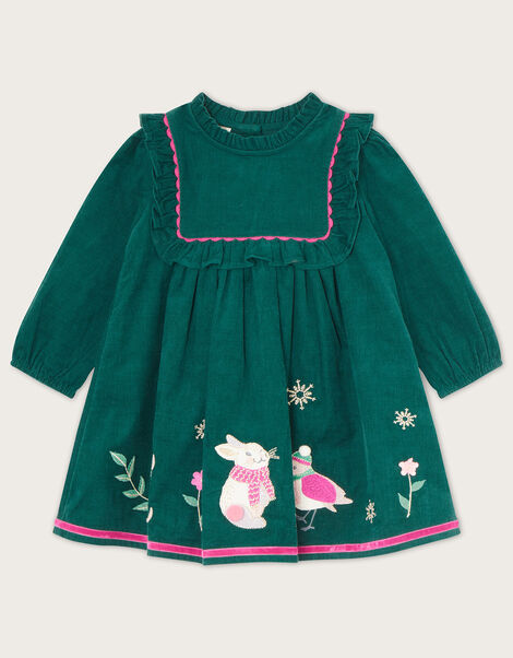Baby Cord Animal Applique Dress Teal, Teal (TEAL), large